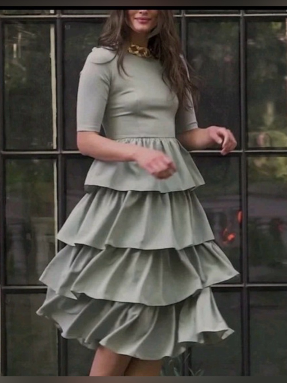 JessaKae Sage Green Tiered Ruffle Midi Dress